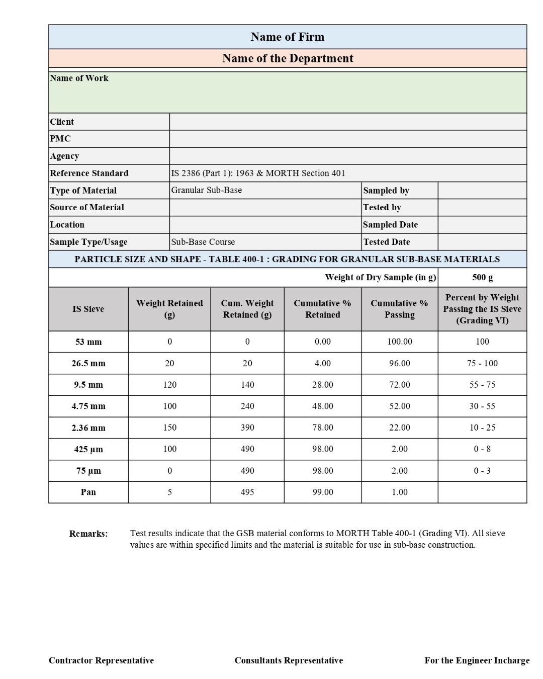 road qc – gsb test report excel road qc – gsb test report excel